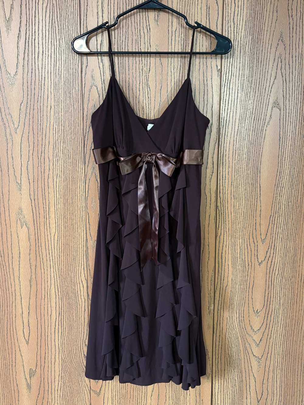Y2K Cache Chocolate Brown Ruffled Baby Doll Mini Dress with Bow